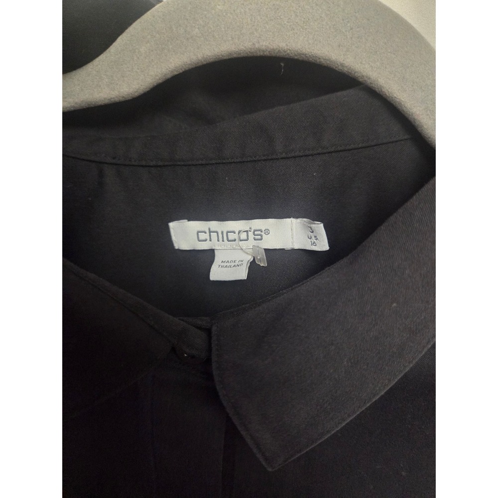 Chicos Black Collared Button Front Long Sleeve Tunic Shirt Top Womens 16 - Picture 3 of 5